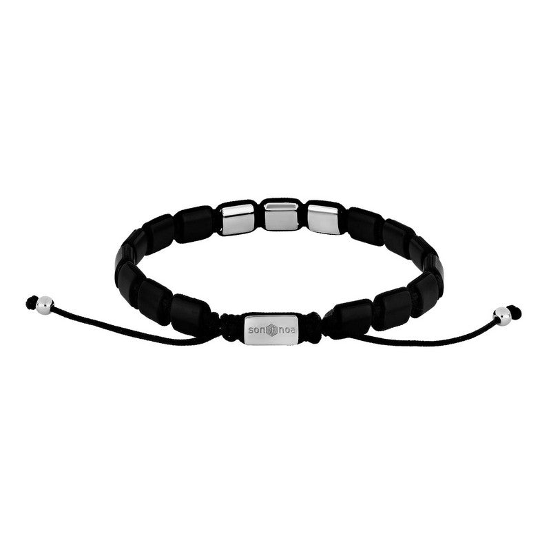Son of Noa herrearmbånd i blankt stål med sorte onyx 19–25 cm
